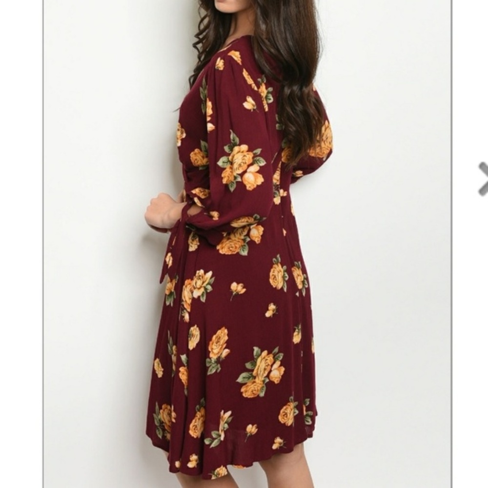 Burgundy Wine Floral Dress - Picture 3 of 6